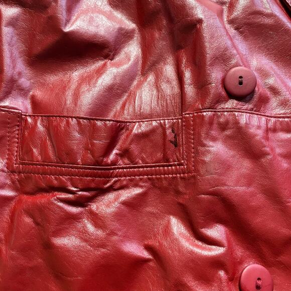 Vintage GIII G3 Red Double Breasted Long Genuine Leather Jacket Coat Size Medium - Picture 2 of 10